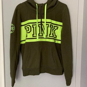 Dark Green PINK Quarter Zip Sweatshirt Size M